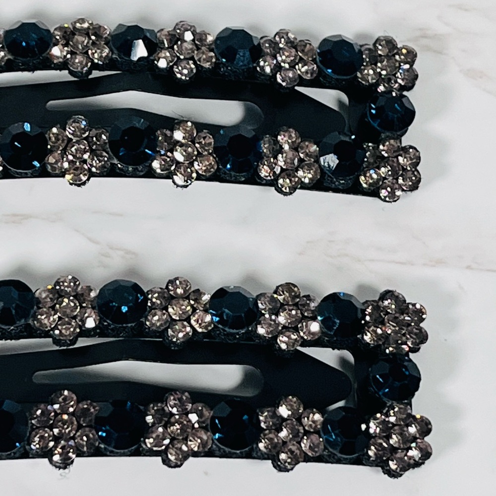 2 Black and Crystal Hair Barrettes - Picture 3 of 8